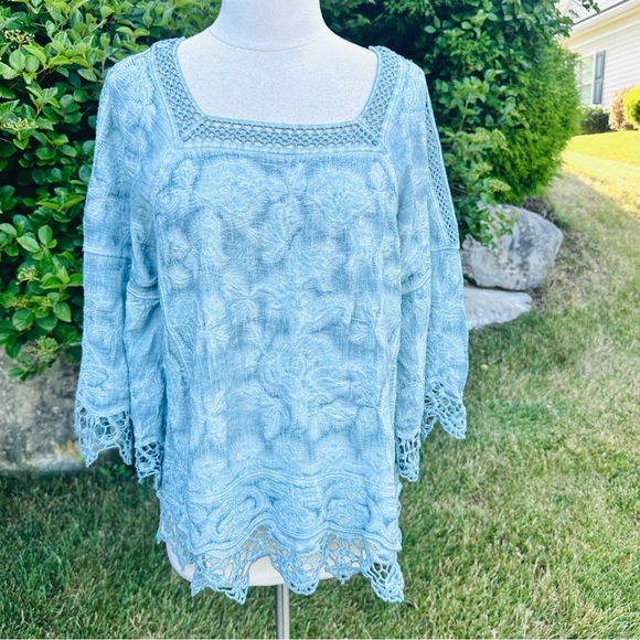 DEMOCRACY cold shoulder blouse lace detail subtle embroidery print Small - Picture 6 of 16